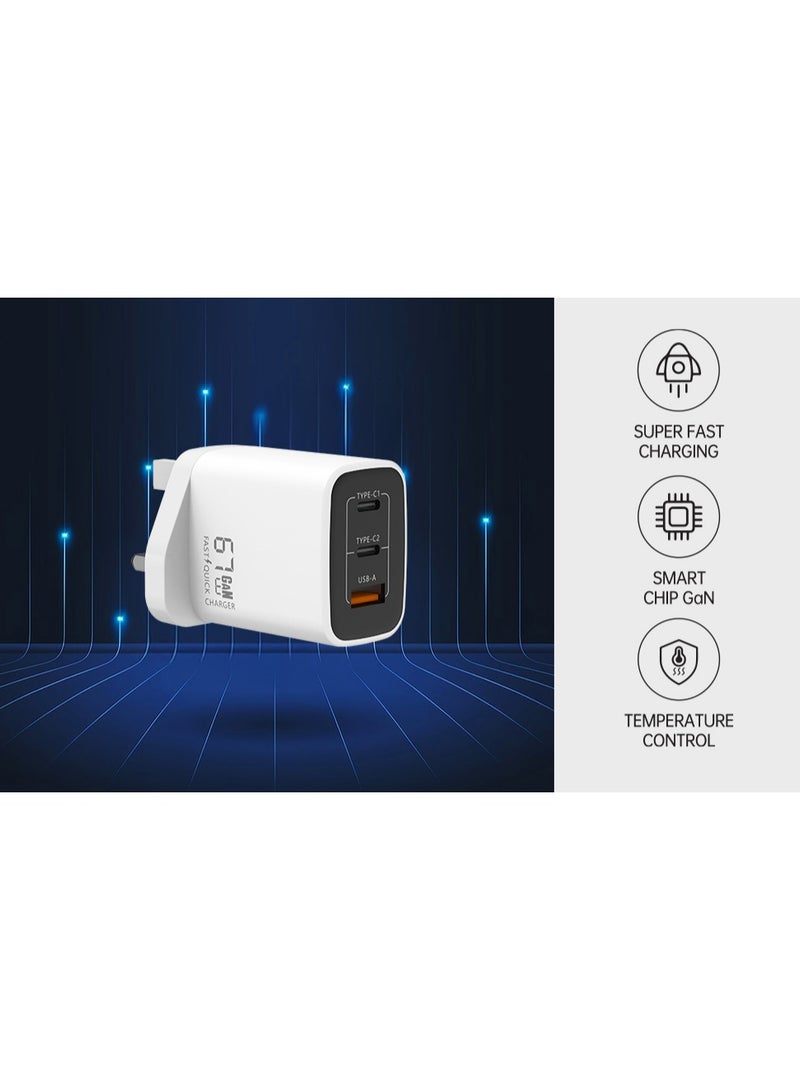 اى او سويت شاحن جداري iOsuite بقوة 67 واط بتقنية GaN، 3 منافذ (USB-C وUSB-A) شحن سريع QC مع كابل Type-C مجاني، شاحن منزلي مدمج متوافق مع ماك بوك، آيباد، آيفون 16/15، سامسونج جالاكسي، اللابتوبات والأجهزة اللوحية – RY-U67-ACC - Image 4